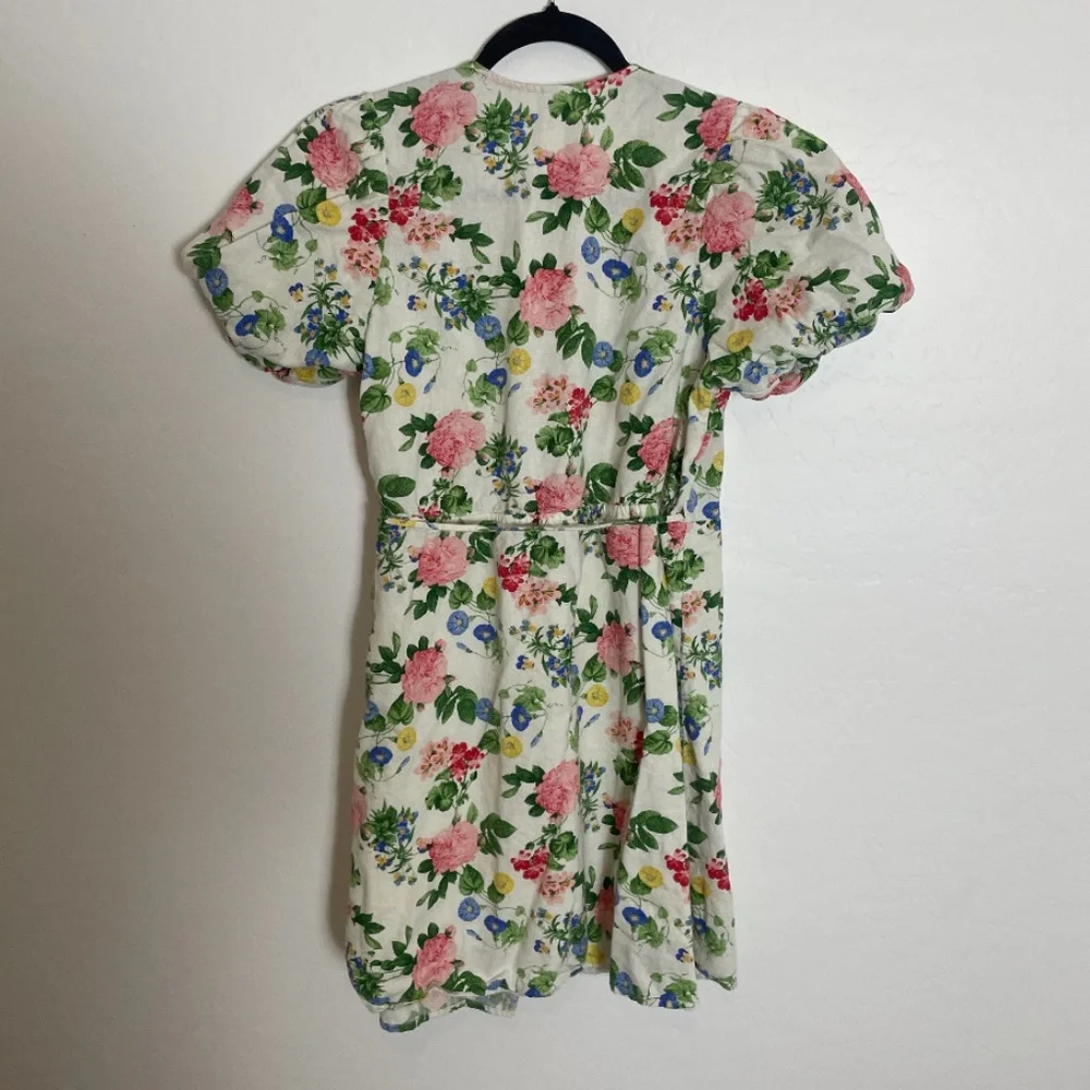 Floral Puff-Sleeve Mini Floral Cottage Peasant Picnic Summer Flower Wrap Dress_3